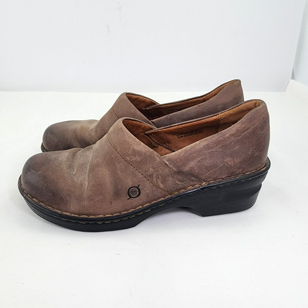 Born Women 9 Toby Clog Distressed Brown Leather Slip On Comfort/Nursing Used